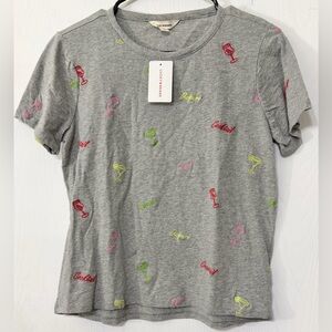 Lucky Brand Embroidered Cocktail Drinks T Shirt Crop Tee